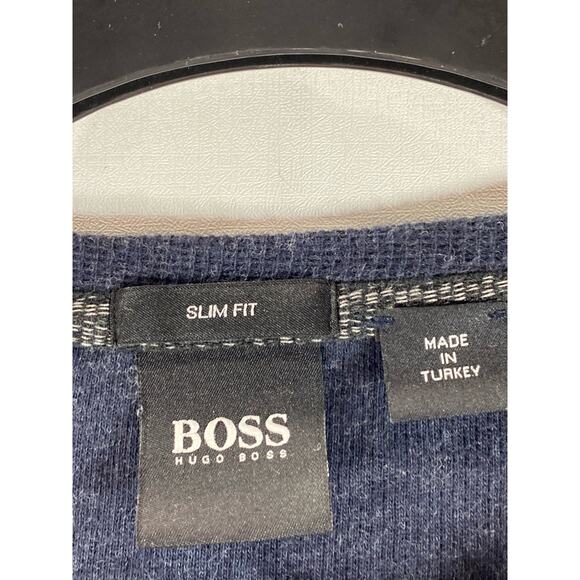 BOSS HUGO BOSS Men's Navy Cotton Slim-Fit Thermal Henley Long Sleeve Shirt SZ S - Picture 10 of 13